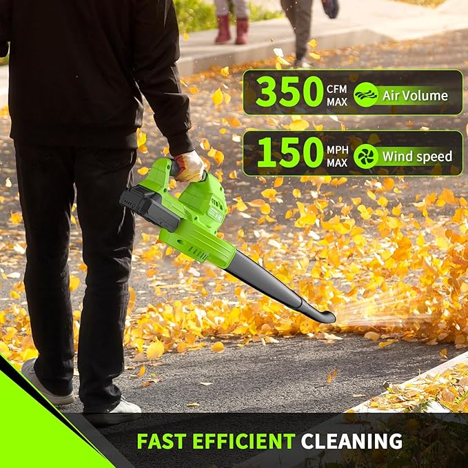 Leaf Blower Cordless 20V Electric Blower with 2 X 2.0Ah Batteries and Fast Charger 3 Speed Control Handheld Lightweight Leaf Blower for Lawn Care Patio Garden Cleaning etc