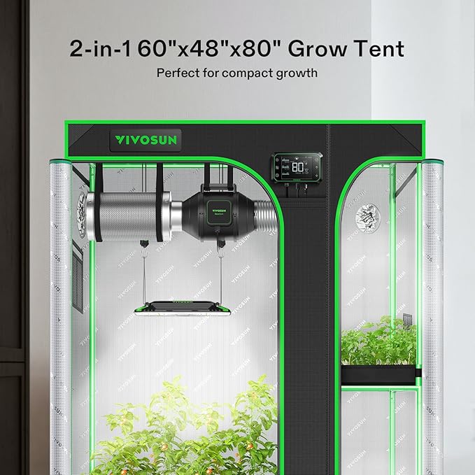 VIVOSUN 4x5 Grow Tent 2-in-1 Propagation &amp Growing Tents 60x48x80 High Reflective Mylar Grow Tents with Multi-Chamber and Floor Tray for Hydroponic Indoor Plant