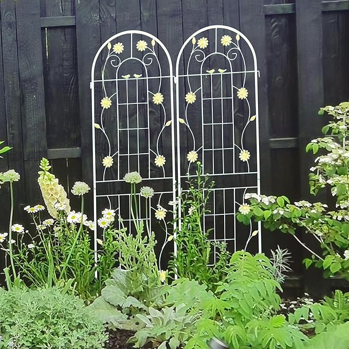 2 Pack Metal Garden Trellis 71 in H x 19.7 in W Rustproof Climbing Plant Support for Roses Vines Beans Peas Cucumbers – Cream White