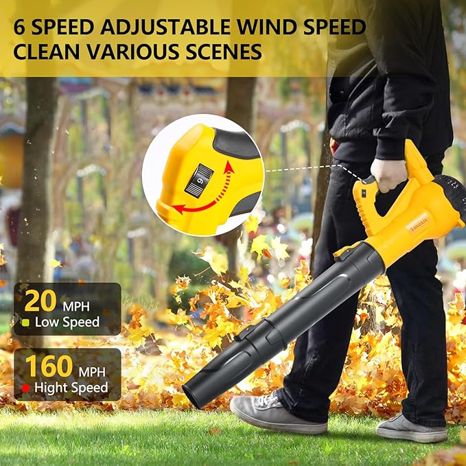 Leaf Blower Cordless for DEWALT Battery (No Battery) - 580CFM &amp 6 Speed Levels Electric Brushless Cordless Handheld Blower for Town Care Patio Blowing Leaves and Snow