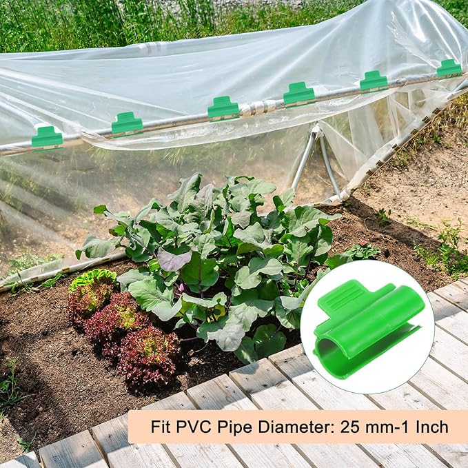 40-Pack Greenhouse Clamps for 1 Inch PVC Pipe Greenhouse Film Clamps Shading Net Rod Clip for Garden Net/Row Cover/Greenhouse Plastic [Grass Green]