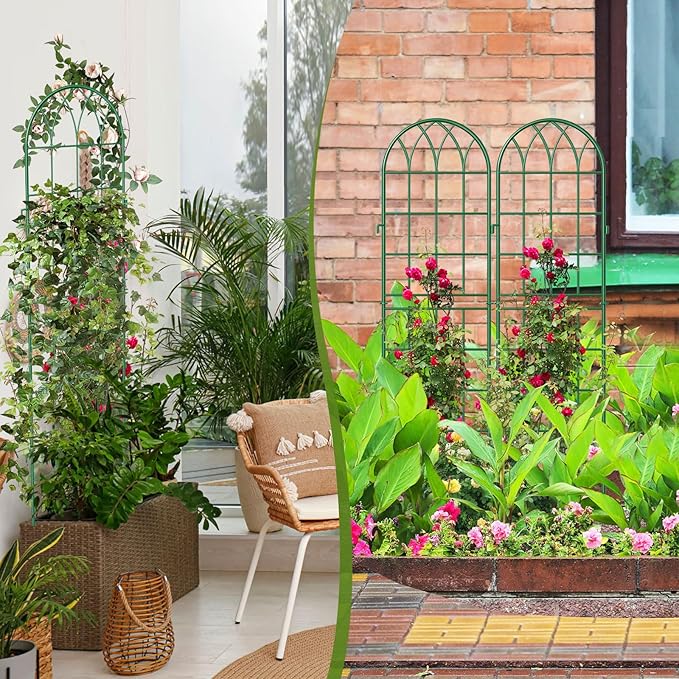 4 Pack Metal Garden Trellis for Climbing Plants Green Metal Garden Trellis for Vines Plant Rose Vegetable SupportLarge Decorative Outdoor Trellis