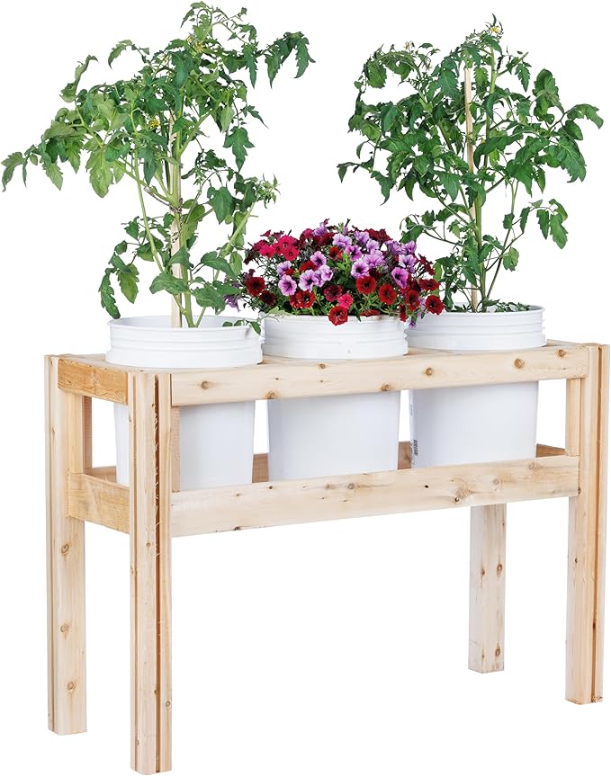 Greenes Fence Three Bucket Elevated Cedar Wood Garden Frame 43 in. x 16 in. x 30 in. - Made in USA with North American Cedar
