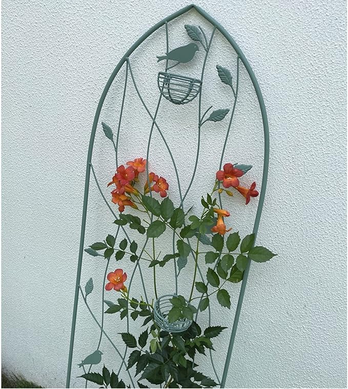 Retro Garden Trellis ×1 Metal Climbing Plant Support Frame Bird And Leaf Design Garden Lattice For Potted Vines Vegetables Flowers Roses Clematis Green(Color:GreenSize:100x35cm/39.3x13.7in)