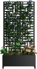 73'' Metal Raised Garden Bed with Trellis Planter Box Outdoor with 4 Wheels &amp Privacy Screen Galvanized Raised Beds Planters Flower Box for Climbing Plants Vegetables (Black2)
