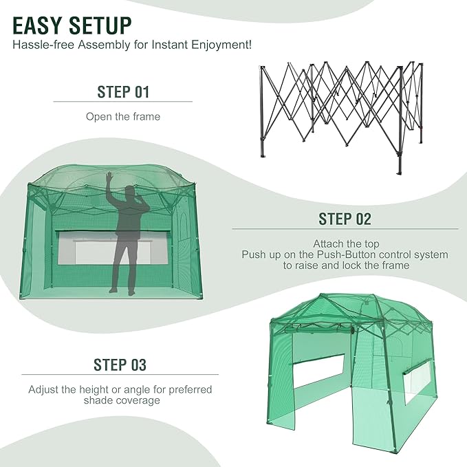 8.5 x 7 x 7 FT Walk-in Greenhouse Portable Pop-up Greenhouse for Indoor Outdoor Plant Garden Green House with Zippered Doors Screen Windows Heavy Duty Frame and Durable PE Cover