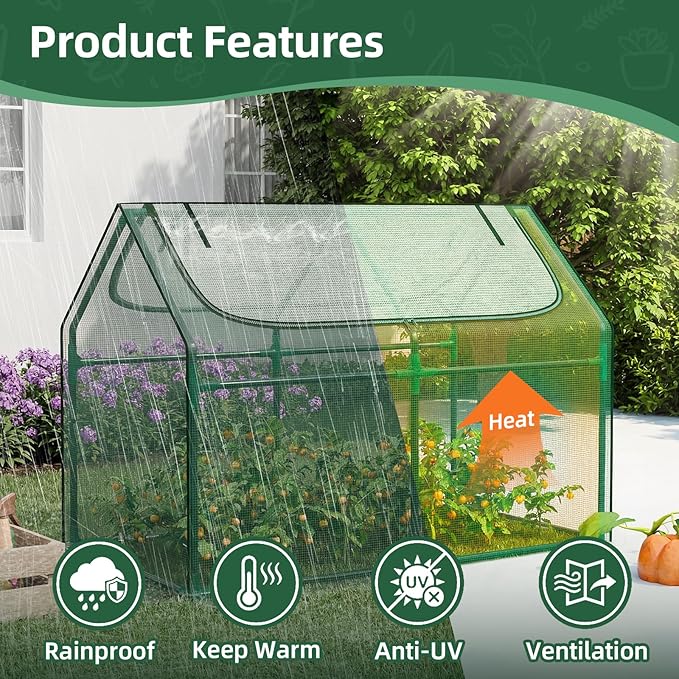 Superlele Mini Greenhouse for Outdoor 48x24x36In Portable Greenhouse with 2 Large Zipper Doors Reinforced Green PE Mesh Cover for Plant Protection and Winter Gardening Steady Steel Frame