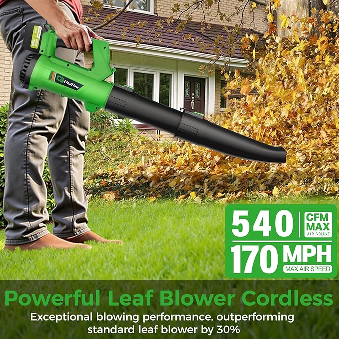 Cordless Leaf Blower with 2× 6.0Ah Batteries and Charger 540CFM/170MPH Battery Powered Leaf Blower 6 Speeds Lightweight Electric Leaf Blowers for Lawn Care Patio Dust and Leaves Cleaning 2025