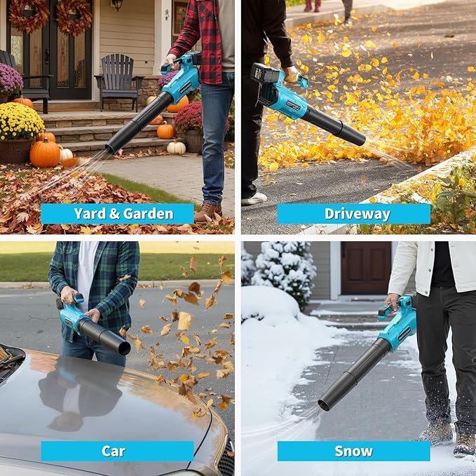 Leaf Blower Cordless 20V Electric Blower with 2 X 4.0Ah Battery &amp Charger 450-CFM 150-MPH Turbo Jet Blower with Adjustable Angle Handle for Lawn Care Garden Yard