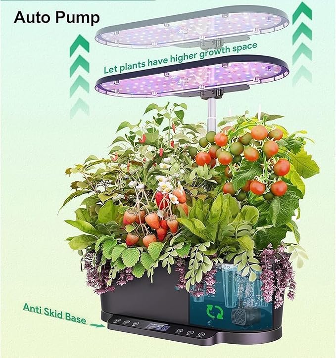 Hydroponics Growing System Indoor Garden Herb Garden Kit Indoor with LED Grow Light Quiet Smart Water Pump Hydroponic Planter for Home Kitchen Office(Black)