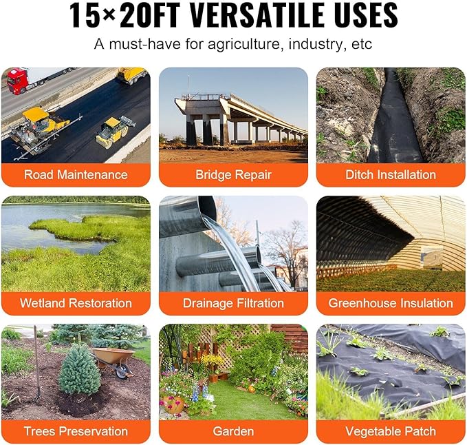 Driveway Fabric 15x20FT Non Woven Geotextile Fabric for Landscaping Heavy Duty Garden Weed Barrier Fabric 4OZ Landscape Fabric French Drains Drainage Fabric Ground Cover Weed Control Fabric