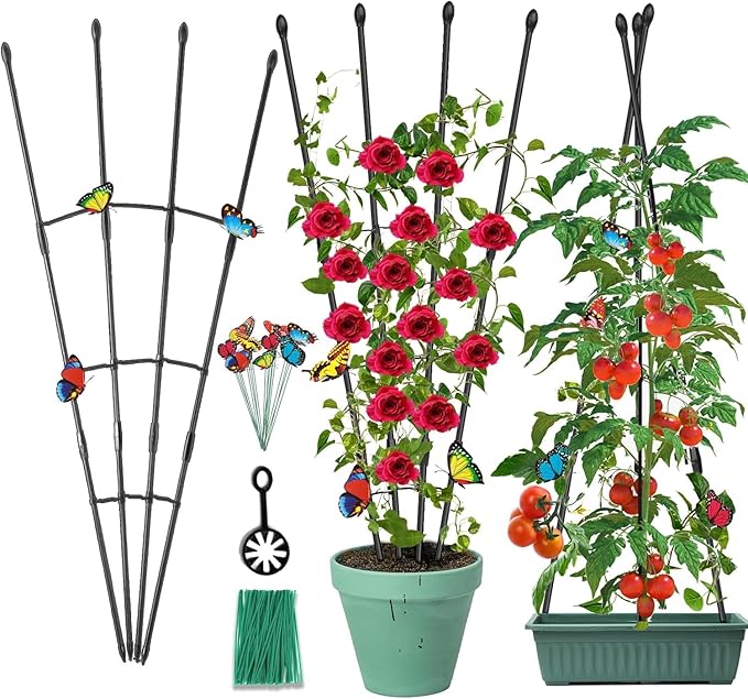 2Pack Garden Trellis for Climbing Plants Outdoor &amp Indoor 47in Obelisk Trellis and Tomato cage 2 Shapes Rustproof Plant Support Indoor Plants Trellis for Potted Plants with 10pcs Colorful Butterf