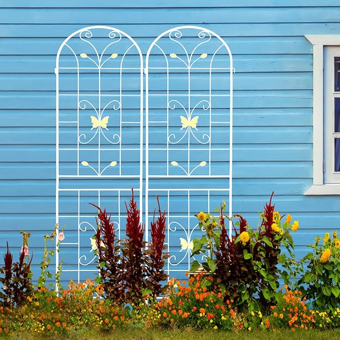 Dawn 2 Pack Metal Garden Trellis 86.7 x 19.7 Rustproof Trellis for Climbing Plants Outdoor Flower Support Cream White