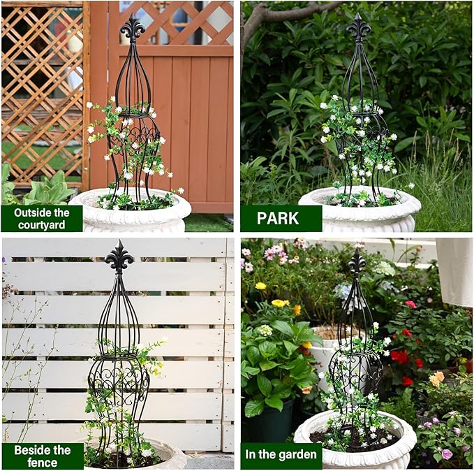 Obelisk Metal Garden Trellis for Climbing Plants - 29.5 in by 6.3 in Durable Iron Structure Easy Assembly Perfect for Potted Vines &amp Roses - Modern Vertical Gardening Support