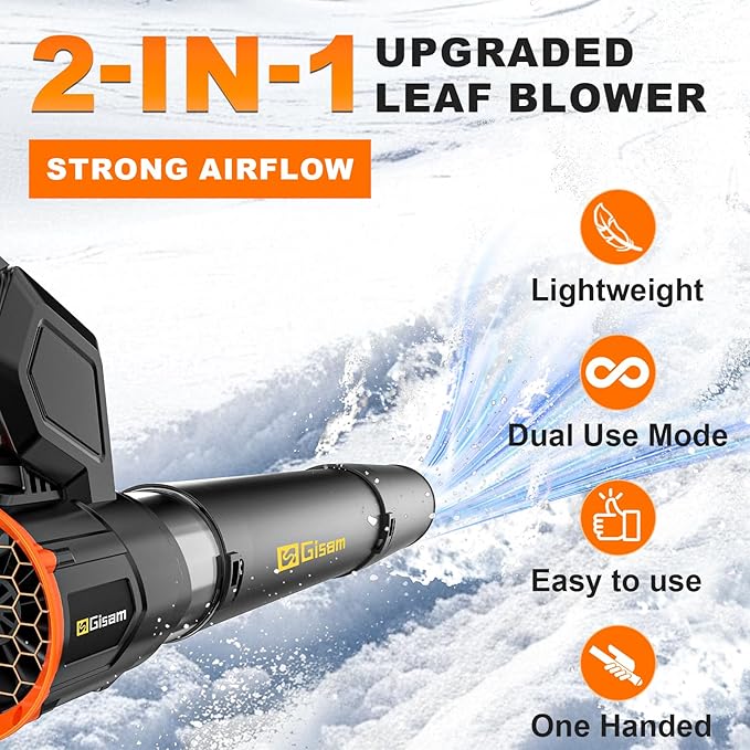Electric Leaf Blower Cordless -850CFM 250+MPH 3000W Brushless Leaf Blower with 2×6.0Ah Batteries 180° Rotatable 2-in-1 Handheld Blower 3-Speed for Lawn Care/Yard/Car/Patio