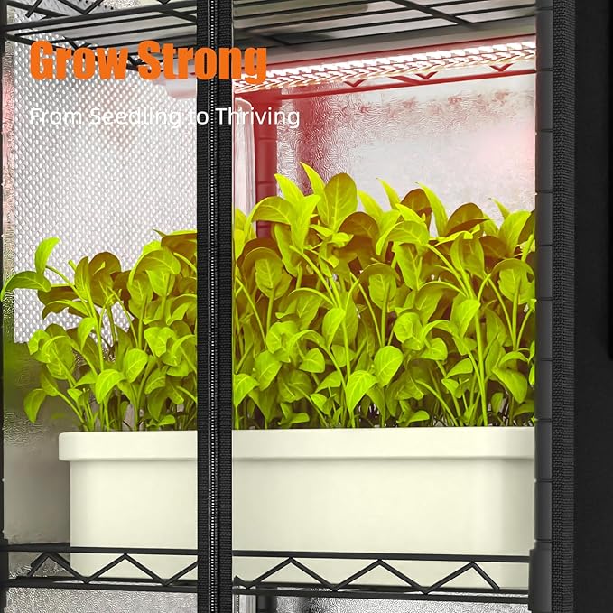 Indoor Greenhouse with Grow Light 5 Tier 15.7 L×11.8 W×62.3 H growtent with Lights with 48W Full Spectrum Growing LampsMetal Indoor Plant Enclosure for Seed Starting