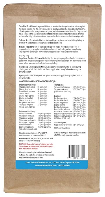 Down to Earth Soluble Root Zone - Mycorrhizal Fungi and Beneficial Bacteria - Soil and Root Inoculant for Plants 16 oz