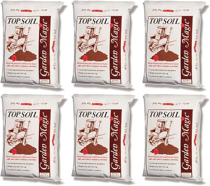 Michigan Peat 6 Pack Garden Magic Indoor and Outdoor Organic Planting Potting Topsoil Mix Blend with Moisture Retention 40-Pound Bag