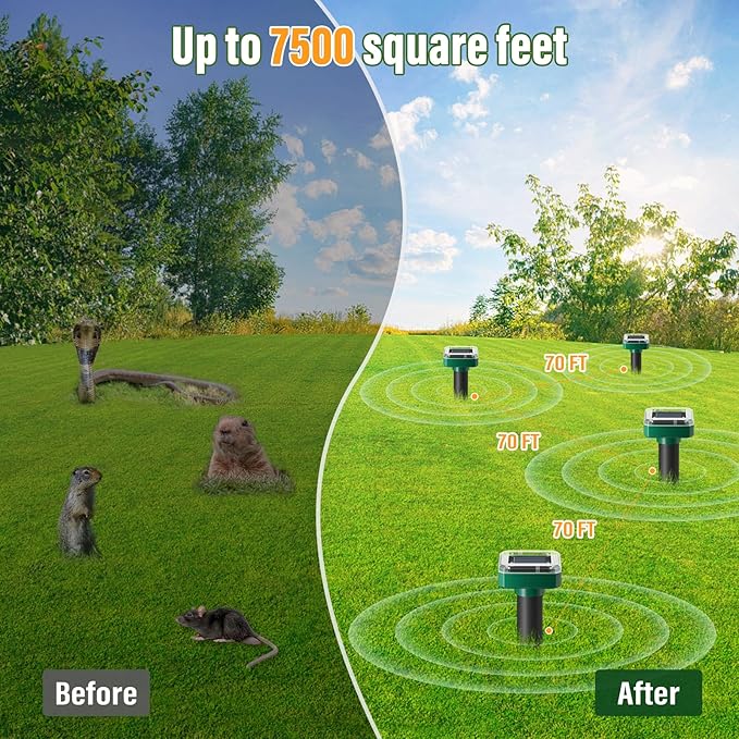 Solar Powered Mole Repellent 10-Pack Snake Vole Repellent Outdoor Gopher Repellent Ultrasonic Solar Powered for Lawn Garden Waterproof Get Rid of Moles Groundhog Chipmunk Repellent