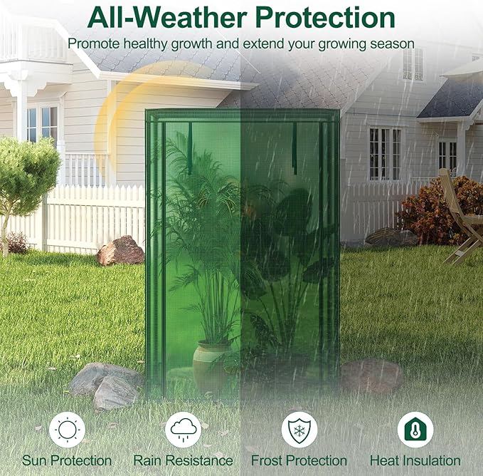 LDAILY Mini Greenhouse 39 x 20 x 59 Portable Gardening Green House with PE Cover Heavy Duty Metal Frame &amp Roll-Up Zipper Door Small Greenhouses for Outdoors Indoor Garden &amp Backyard