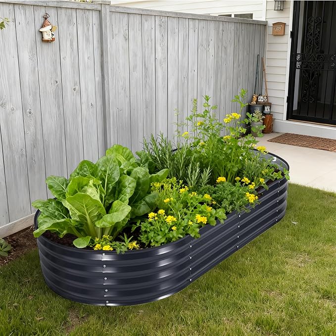 CABIHOME Galvanized Raised Garden Bed Kit with Corrosion-Resistant Steel – Oval Planter Box for Vegetables Flowers &amp Herbs – Durable Reinforced Easy to Assembly – Includes Zippered PVC Cover G