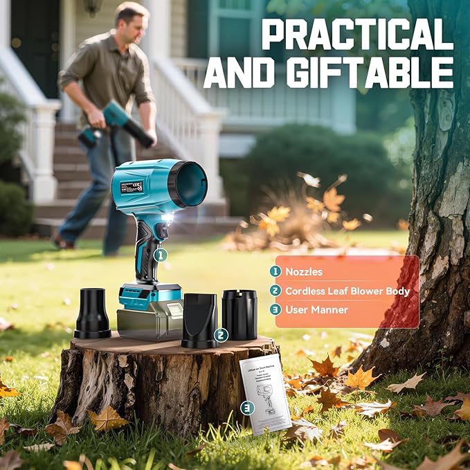 Leaf Blower Cordless Compatible with Makita 18V: 800000RPM Portable Dust Cleaner Electric Handheld Turbo Jet Blower Lightweight with Brushless Motor for Patio Cleaning Garden Lawn Care (No Battery)