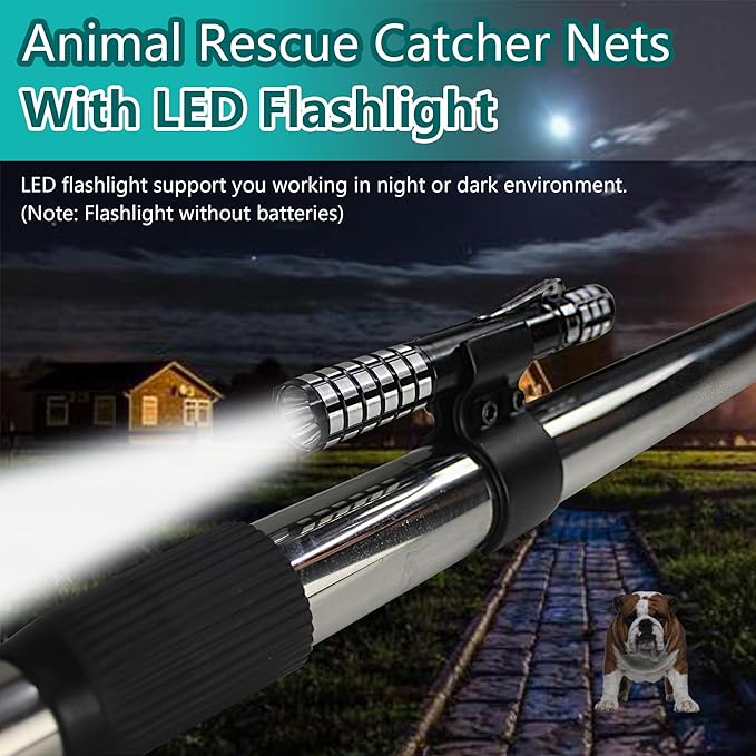 Dog Catch Net Animal Control Net Poultry Catching Trap Tool Length Adjustable for Cat Pigeon and Others (42~70 Handle with 24.4 Net Opening) (Stainless Steel Natural - Large)
