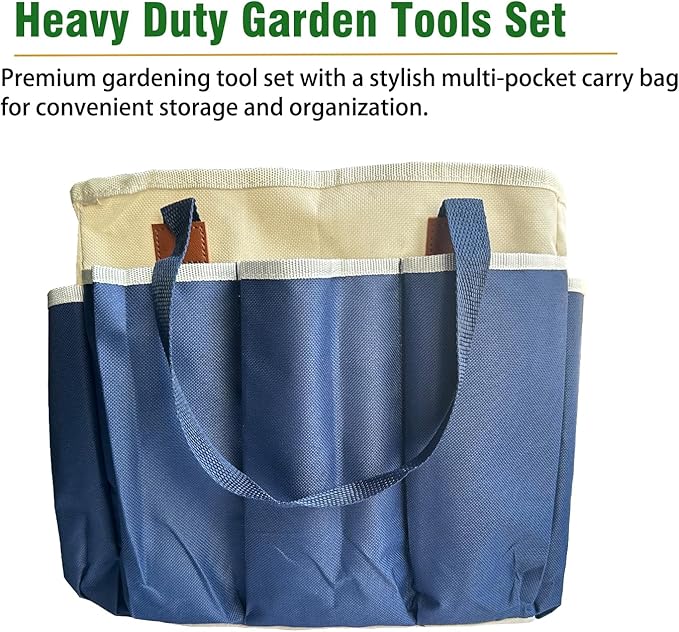 Garden Tool Set 9-Piece Heavy-Duty Gardening Tool Set with Stylish Tool Bag Multiple Storage Pockets Durable Garden and Weeding Tools for Men and Women for Gardening Enthusiasts