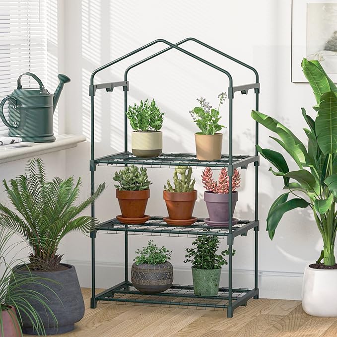 Greenhouse for Indoor Outdoor Small Plastic Plant Green House 3-Tier Rack Stand Portable Greenhouses with Durable PE Cover for Seedling