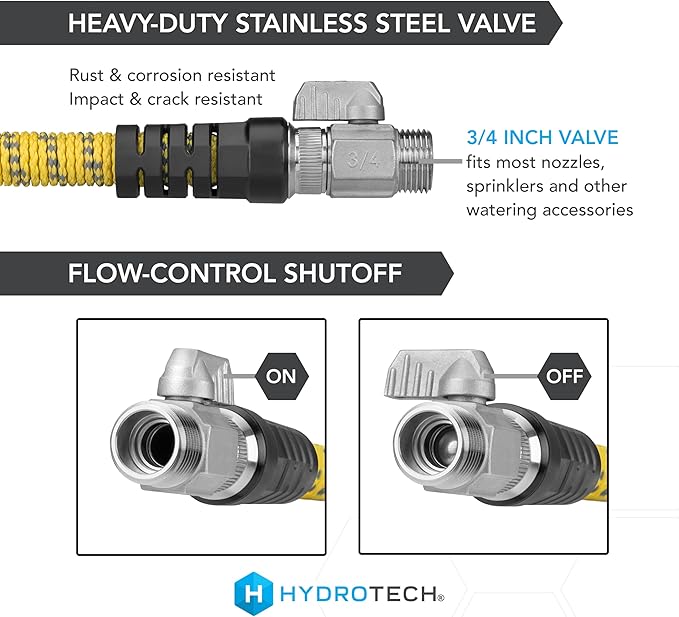 HydroTech 100 ft Expandable Garden Hose - Pro Series 2x Max Flow 3/4 No-Kink Flexibility Lightweight Hose for Lawn Garden Car Washing Deck and Patio Cleaning