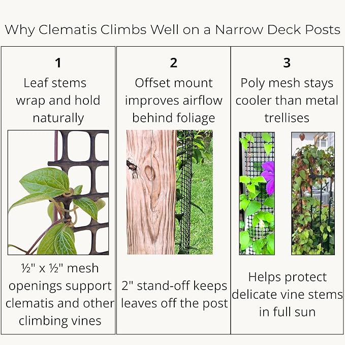 Deck Post Trellis for Posts and Columns 108 in x 4 in Narrow Climbing Plant Support HDPE Mesh Vine Trellis for Clematis and Vines Scroll Trellis 1-Pack