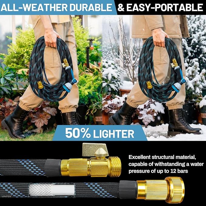100Ft Non-Expandable Garden Hose with 10 Function Nozzles Flexible Lightweight Kink-Free Leak-Proof Sturdy Water Hose with Strong Brass Connector