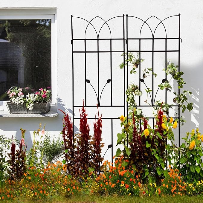 2 Pack Metal Garden Trellis 71 X 17.7 Rustproof Trellis for Climbing Plants Outdoor Flower Support Black