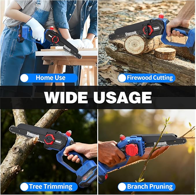 Mini Chainsaw 8 inch Cordless - Upgraded Handheld Electric Chainsaw with 2 Pack Batteries and Charger Electric Power Chain Saw with Oiler Garden Tools for Tree Trimming Wood Cutting