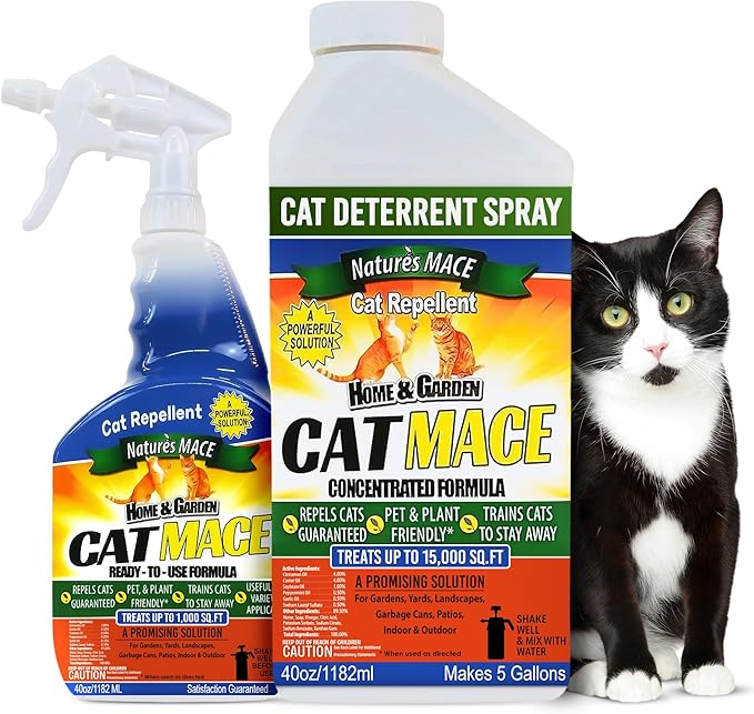 Nature's Mace Cat Mace Cat Repellent Outdoor &amp Indoor All Season Training Tool Chewing Digging Marking Keep Cats Off of Lawn Garden Pee Deterrent Pets Plants 40 oz Spray &amp Concentra