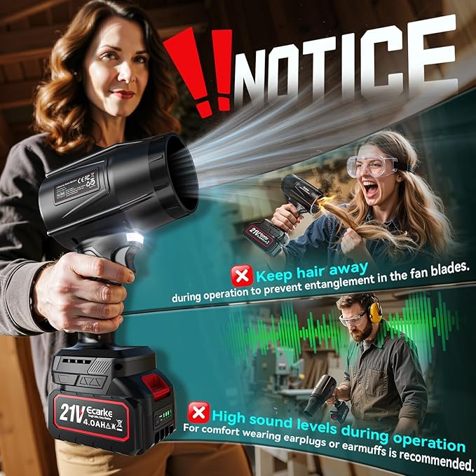 Leaf Blower Cordless Ecarke Portable Dust Cleaner 800000RPM Handheld Brushless Turbo Jet Blower for Lawn Care Patio Cleaning Leaves with 2X 4.0Ah Battery Charger Storage Case Included