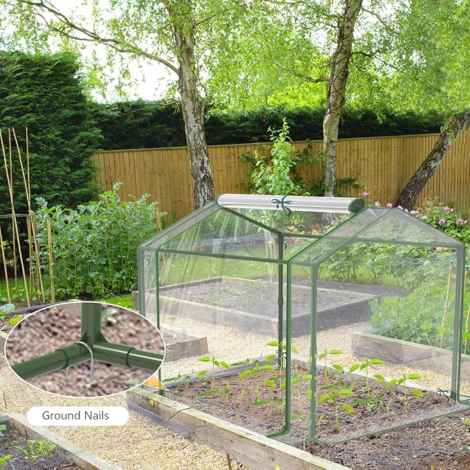 Esbaybulbs Mini Greenhouse with PVC Cover and Roll-Up Zipper Door 33.5'L x 23.2'W x 32.5'H Transparent Steel Frame Roll-Up Door Garden Greenhouse
