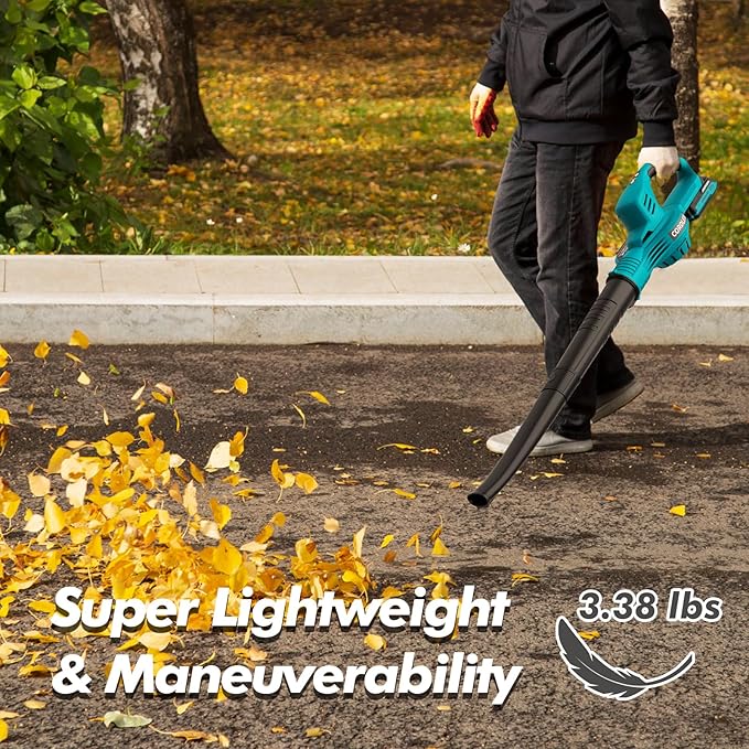 Leaf Blower Cordless - 21V Powerful Electric Leaf Blower with 2 Batteries and Charger 2 Speed Modes 2.0Ah Lightweight Battery Powered Leaf Blowers for Lawn Care Patio Dust Blowing Leaves