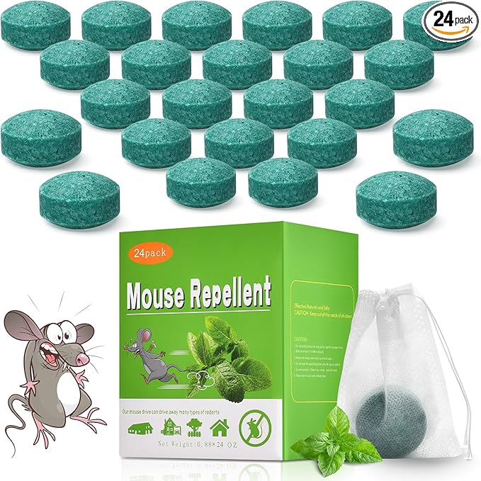 Rodent Repeller 24 Packs Mouse Trap Peppermint Oil Spray for Mice Indoor &amp Outdoor Use Safe for Humans &amp Pets Pest Control Moth Balls Spider Defense Car Engine &amp Home Protection