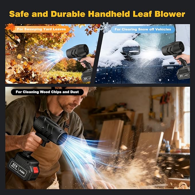 Electric Mini Leaf Blower Powered Handheld Blower Leaf Adjustable Wind Speed Cordless 21V Battery Blower with 2 Rechargeable Batteries and Charger Toolbox for Yard Leaf &amp Snow Removal(Black)