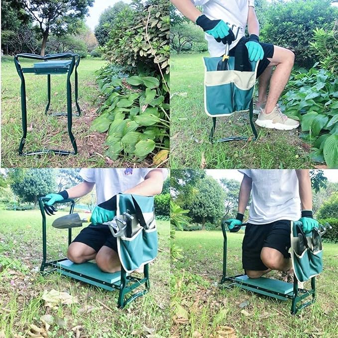 BESTHLS Garden Kneeler and Seat - Heavy Duty Folding Stool with Thick Pad Tool Pouch 330 lbs Capacity - Knee &amp Back Support Perfect for Seniors Women Men