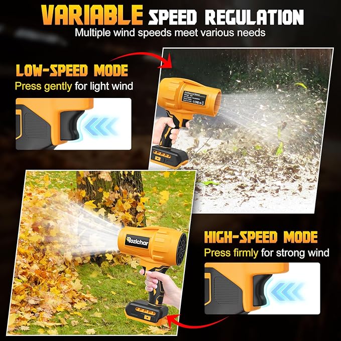 Rozlchar Cordless Leaf Blower Compatible for DeWALT 20V Batteries(No Battery) Variable Speed Handheld Turbo Blower with Brushless Motor Portable Dust/Snow Cleaner for Lawn Patio