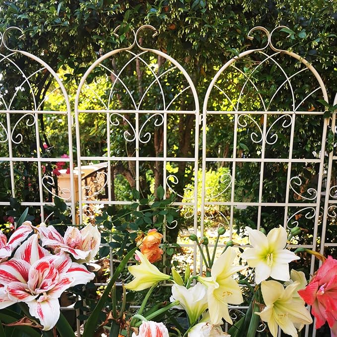 Dawn 4 Pack Metal Garden Trellis 86.7 x 19.7 Rustproof Trellis for Climbing Plants Outdoor Flower Support Cream White