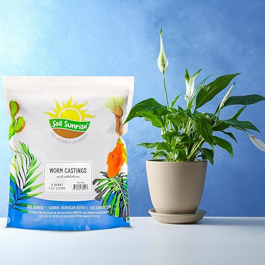 Soil Sunrise Premium Organic Worm Castings (8 Pounds) 8QT All Natural Soil Additive Soil Builder and Fertilizer