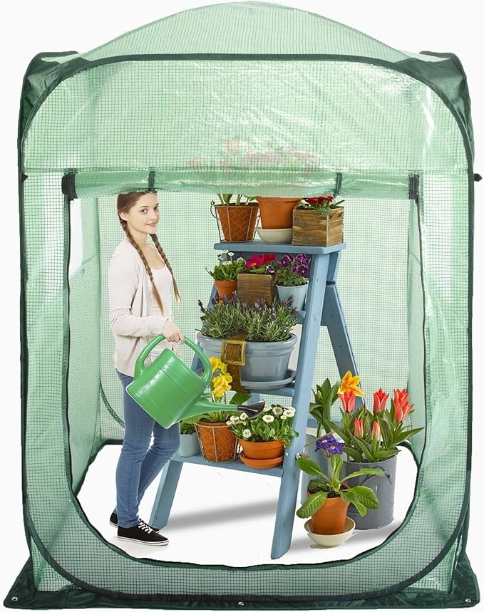 Porayhut Pop Up Greenhouse TentPortable X-Large Walk-in Flower House Indoor Outdoor Gardening Plant Sunshine Room with PE Mesh Cloth Cover for Protecting Plant from Cold Frost &amp Birds