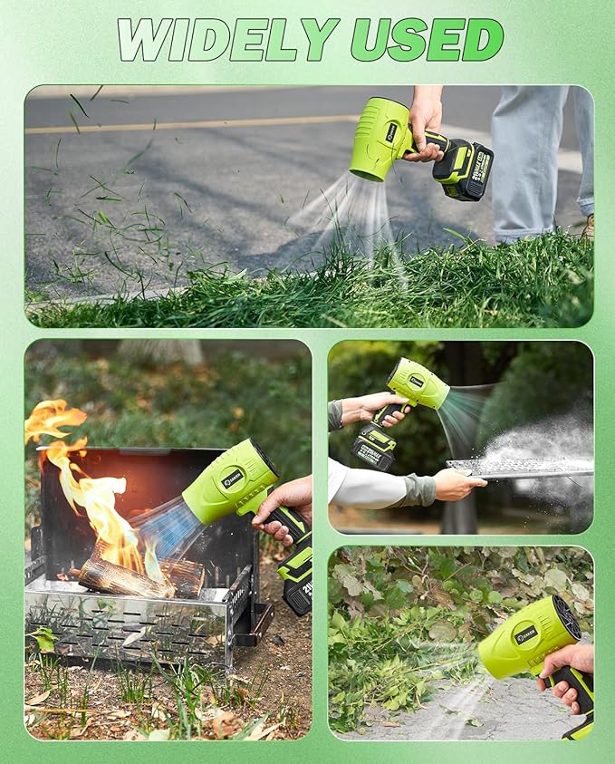 Saker Cordless Leaf Blower Handheld Blower Portable Dust Cleaner 180000 RPM with Adjustable Speed for Drying Patio Cleaning Camping Gifts 2 Batteries Green with Case
