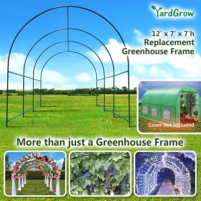 Strong Camel Greenhouse Replacement Frame for Outdoor Larger Hot Garden House  Support Arch Frame Climbing Plants/Flowers/Vegetables (12'X7'X7' Frame)