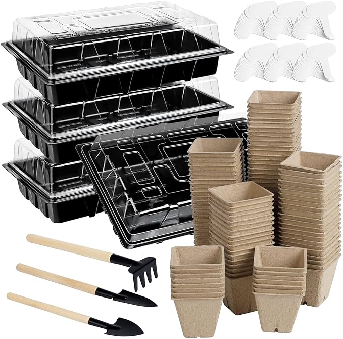 Aodaer 247 Pack Seed Starter Kit Including Peat Pots for Seedlings Seed Starter Tray with Plant Labels Tool Plastic Growing Trays Germination Tray Paper Seedling Cups for Indoor Outdoor Garden