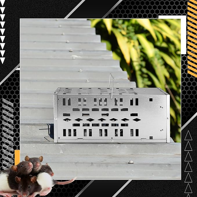 Qualirey 2 Pack Rat Trap Humane Mouse Trap with Double Opening One Way Door Design Automatic Continuous Cycle Live Mouse No Kill for Indoor and Outdoor Capturing or Releasing Rodents