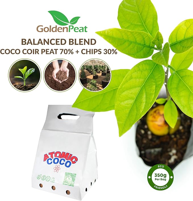 Grow Bag with Handles. Special Blend - Peat(70%)+Chips(30%). Low EC Coco Pith Block (12X2lb) - Designed for Herbs Container &amp hydroponics. Transforma into 24 liters of Fluffy Nutrient-Rich Coir